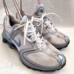 Nike Shox shoes white silver blue mesh lace up US womens 7.5 y2k 2000s